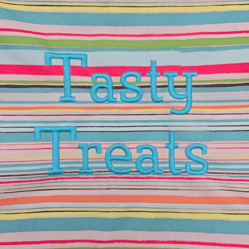 Thirty-One Perfect Party Set Teal Striped Insulated Expandable Picnic Carrier